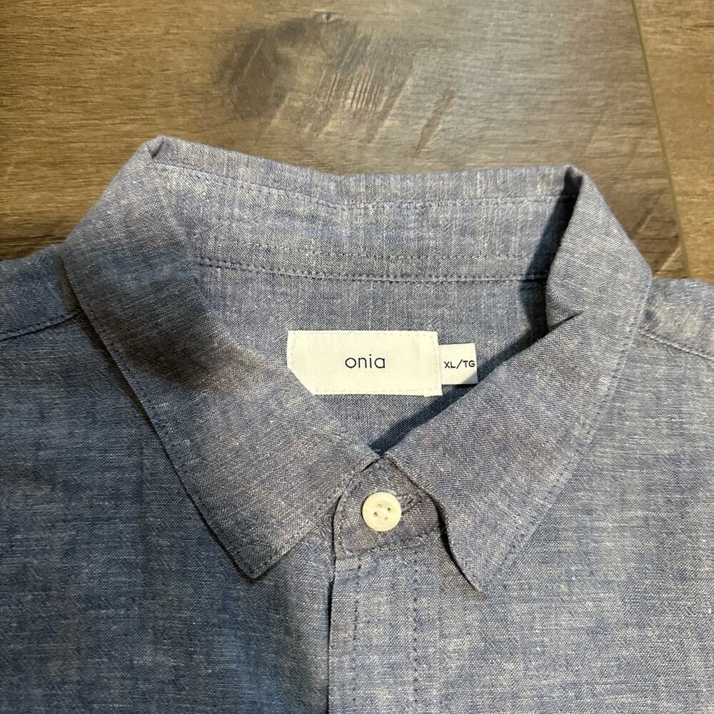 Onia Chambray Cotton Linen Button up XL NWOT - Picture 2 of 5